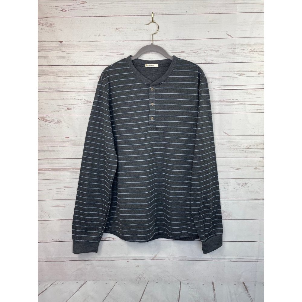 Marine Layer Striped Double Knit Baseball Raglan Long Sleeve Shirt Navy Large